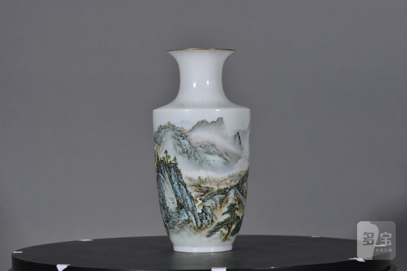 近现代 粉彩延安山水薄胎瓶 - 图11